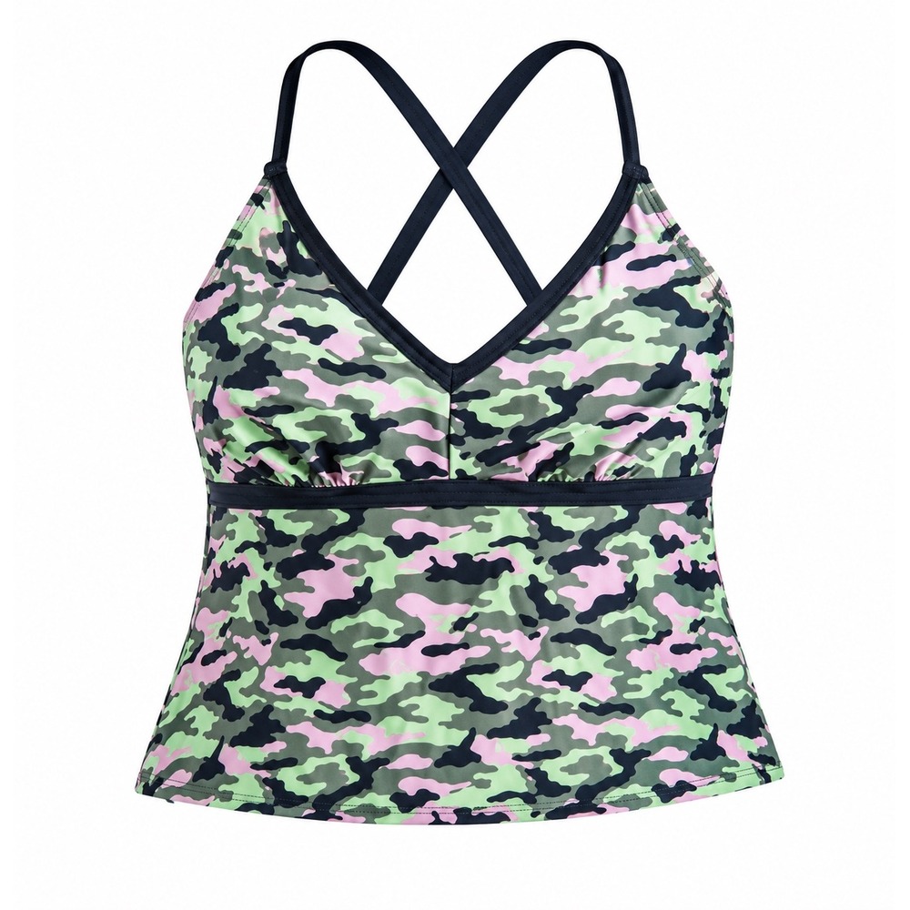 Ocean Pacific Camo Tankini Top Cross 2X beach bikini swim resort wear travel